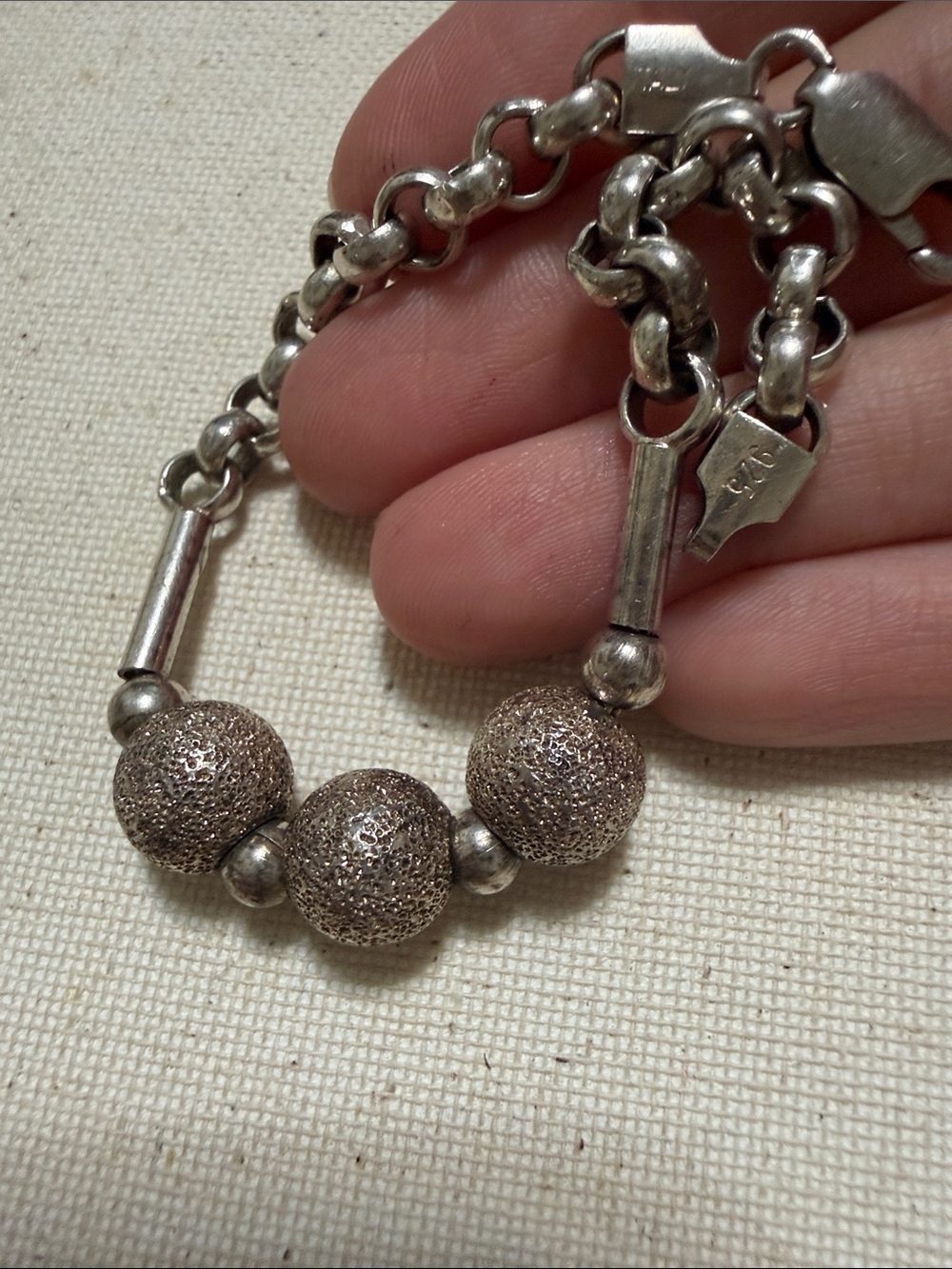 Sterling Silver 925 Textured Bead Bracelet 7’ inch - Picture 12 of 12
